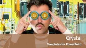  Presentation with bitcoin - Slide set enhanced with funny nerd hacker with bitcoin background and a coral colored foreground