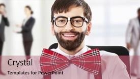  Presentation with old fashioned - Amazing presentation theme having funny old fashioned man sitting on armchair backdrop and a coral colored foreground