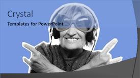  Presentation with old music - Amazing slide set having funny old lady listening music and showing thumbs up art collage backdrop and a light blue colored foreground