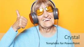  Presentation with old people - Presentation theme enhanced with funny old lady listening music background and a sky blue colored foreground