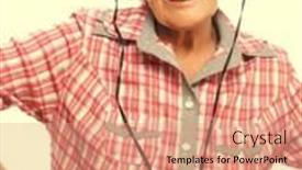  Presentation with old music - Beautiful presentation theme featuring funny old lady listening music backdrop and a coral colored foreground