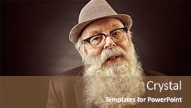  Presentation with old age - Amazing PPT theme having funny-old-man backdrop and a coral colored foreground