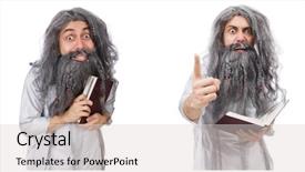  Presentation with wizard - Theme having funny old wizard with book background and a light gray colored foreground