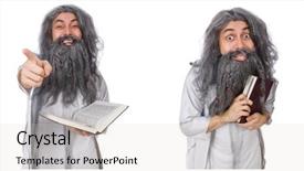  Presentation with wizard - PPT theme enhanced with funny old wizard with book background and a soft green colored foreground