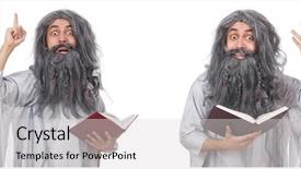  Presentation with wizard - Colorful theme enhanced with funny old wizard with book backdrop and a light gray colored foreground