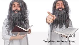  Presentation with old book - Slides with funny old wizard with book background and a light gray colored foreground