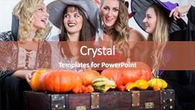  Presentation with three - Amazing slides having funny party costumes while act backdrop and a coral colored foreground