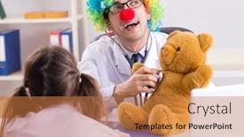  Presentation with pediatrician - Beautiful PPT theme featuring funny pediatrician with little girl at regular check-up backdrop and a coral colored foreground