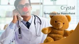  Presentation with pediatrician - Colorful PPT layouts enhanced with funny-pediatrician-with-toy backdrop and a sky blue colored foreground