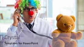  Presentation with pediatrician - Colorful PPT theme enhanced with funny-pediatrician-with-toy backdrop and a light blue colored foreground