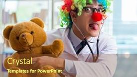  Presentation with pediatrician - PPT theme enhanced with funny-pediatrician-with-toy background and a tawny brown colored foreground