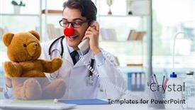  Presentation with pediatrician - Theme consisting of funny pediatrician with toy in the hospital clinic background and a light blue colored foreground