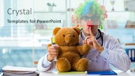  Presentation with pediatrician - Audience pleasing slides consisting of funny pediatrician with toy in the hospital clinic backdrop and a sky blue colored foreground