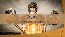  Presentation with road racing - Amazing slide deck having funny people - biker in helmet and leather backdrop and a  colored foreground