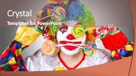  Presentation with white figure graphics - Slides enhanced with funny people - clown with lollipops isolated background and a  colored foreground