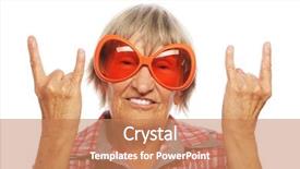  Presentation with funky - Presentation design consisting of funny people - senior woman wearing big sunglasses background and a coral colored foreground