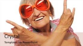  Presentation with funky - Audience pleasing presentation consisting of funny people - senior woman wearing big sunglasses backdrop and a coral colored foreground