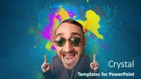  Presentation with crown - Colorful slide set enhanced with funny-person-with-big-head backdrop and a ocean colored foreground