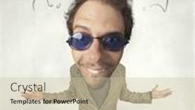  Presentation with question marks - Audience pleasing presentation theme consisting of funny-person-with-big-head and a  colored foreground