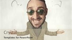  Presentation with question marks - Beautiful PPT layouts featuring funny person with big head and drawn question marks over it backdrop and a soft green colored foreground