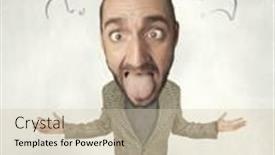  Presentation with question marks - Colorful slide deck enhanced with funny-person-with-big-head backdrop and a  colored foreground