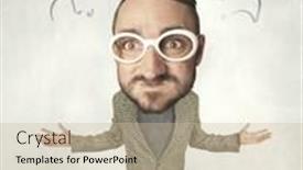  Presentation with question marks - Beautiful PPT theme featuring funny-person-with-big-head backdrop and a soft green colored foreground