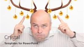  Presentation with antlers - Cool new presentation theme with funny picture of an man with reindeer antlers and christmas decoration backdrop and a lemonade colored foreground