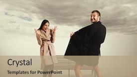  Presentation with pcos woman - Beautiful PPT layouts featuring funny picture of laughing woman backdrop and a  colored foreground