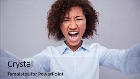  Presentation with afro - Cool new PPT theme with funny pictures - afro american woman screaming backdrop and a light blue colored foreground