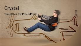  Presentation with airplane pilot - Presentation featuring funny-pilot-driving-a-hand background and a coral colored foreground