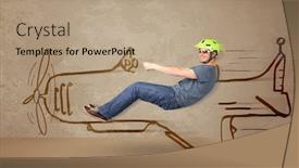  Presentation with airplane pilot - Slide set consisting of funny pilot driving a hand drawn airplane on the wall concept background and a coral colored foreground