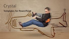  Presentation with airplane pilot - Audience pleasing presentation theme consisting of funny pilot driving a hand drawn airplane on the wall concept backdrop and a coral colored foreground