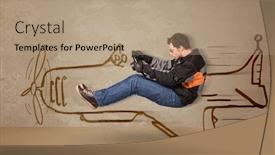  Presentation with airplane pilot - PPT layouts enhanced with funny pilot driving a hand drawn airplane on the wall concept background and a coral colored foreground