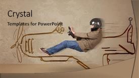  Presentation with airplane pilot - Presentation theme consisting of funny pilot driving a hand background and a coral colored foreground