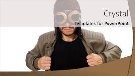  Presentation with pilot - Audience pleasing PPT theme consisting of funny pilot isolated on the white backdrop and a light gray colored foreground