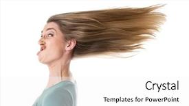  Presentation with lactation young woman breastfeeding - PPT layouts having funny portrait of young woman background and a  colored foreground