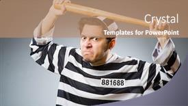  Presentation with prison - PPT theme featuring funny prison inmate in concept background and a coral colored foreground