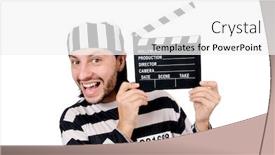  Presentation with prison - PPT theme featuring filming police - funny prison inmate with movie background and a white colored foreground