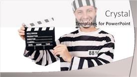  Presentation with prison - Presentation design enhanced with funny prison inmate with movie board isolated on white background and a sky blue colored foreground