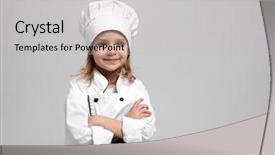  Presentation with chef - Amazing presentation theme having funny products - cute girl in chef uniform backdrop and a light gray colored foreground