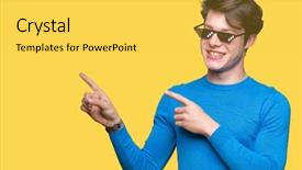  Presentation with glasses - Audience pleasing PPT layouts consisting of funny products - young man wearing glasses backdrop and a yellow colored foreground