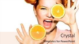  Presentation with multicolored autumn leaves orange yellow red - Audience pleasing PPT theme consisting of food face - beauty model girl with juicy backdrop and a lemonade colored foreground