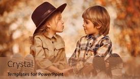  Presentation with kids fashion - Cool new slide deck with funny romantic kids boy and girl spending time together in a beautiful autumn park children's fashion retro style backdrop and a coral colored foreground