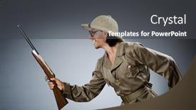  Presentation with safari - PPT theme featuring funny safari hunter with rifle background and a dark gray colored foreground