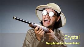  Presentation with kids in kenya safari - Theme with funny safari hunter with rifle background and a tawny brown colored foreground