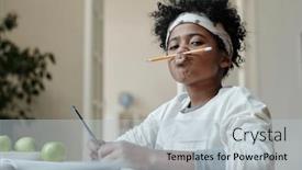  Presentation with homework - Presentation theme consisting of funny-schoolboy-in-headband background and a  colored foreground