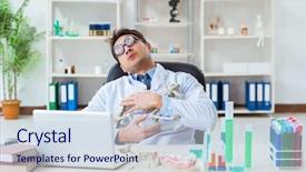  Presentation with rat in lab - Beautiful theme featuring funny scientist with cat skeleton backdrop and a sky blue colored foreground