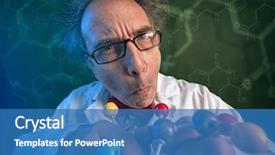  Presentation with data structure dowland - Slides featuring funny scientist with chloroform molecular background and a teal colored foreground