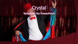  Presentation with performer - Colorful PPT layouts enhanced with funny senior magician performer doing backdrop and a wine colored foreground