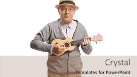  Presentation with ukulele - Slide set enhanced with funny-senior-man-playing-ukulele background and a coral colored foreground